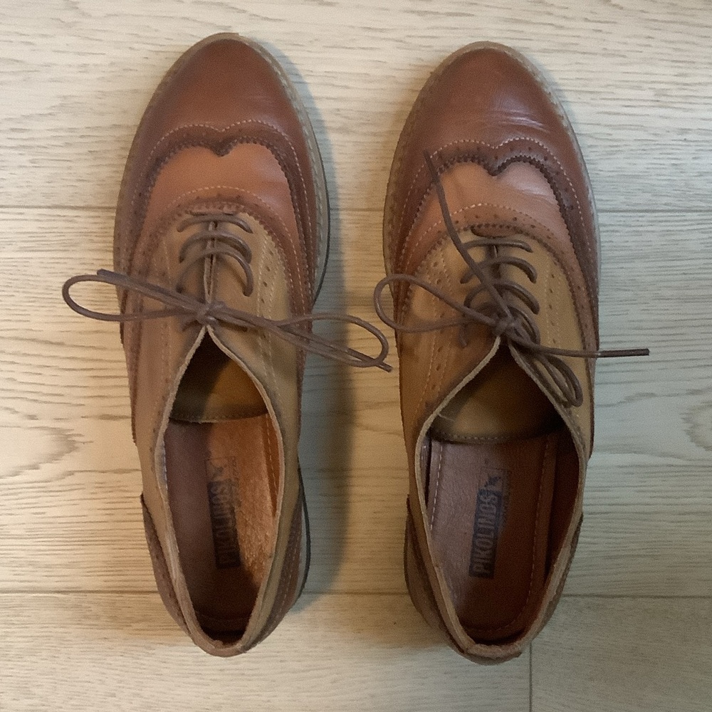 PIKOLINOS Tan and Brown Leather Oxford Shoes